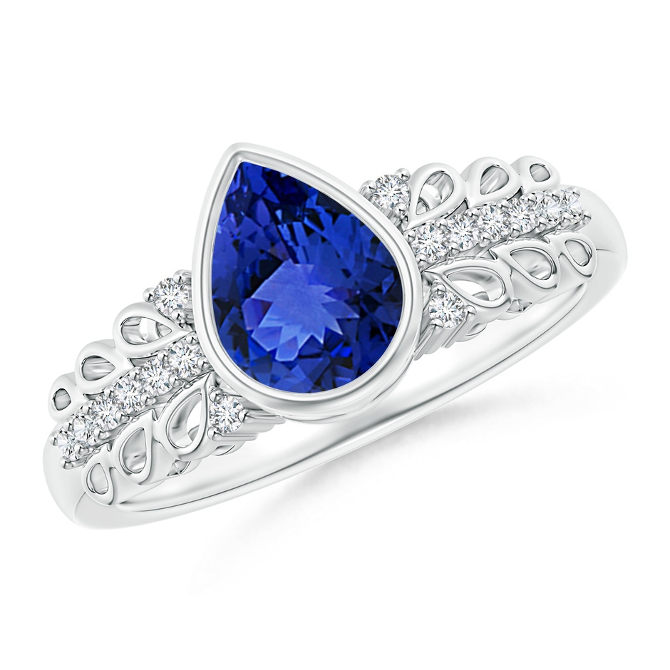 8x6mm AAA Pear Tanzanite Vintage Style Ring with Diamond Accents in White Gold 