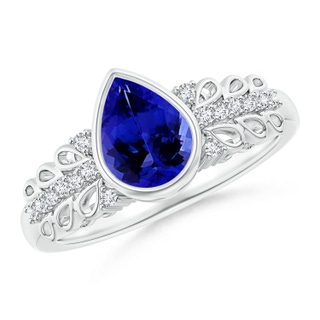 8x6mm AAAA Pear Tanzanite Vintage Style Ring with Diamond Accents in P950 Platinum