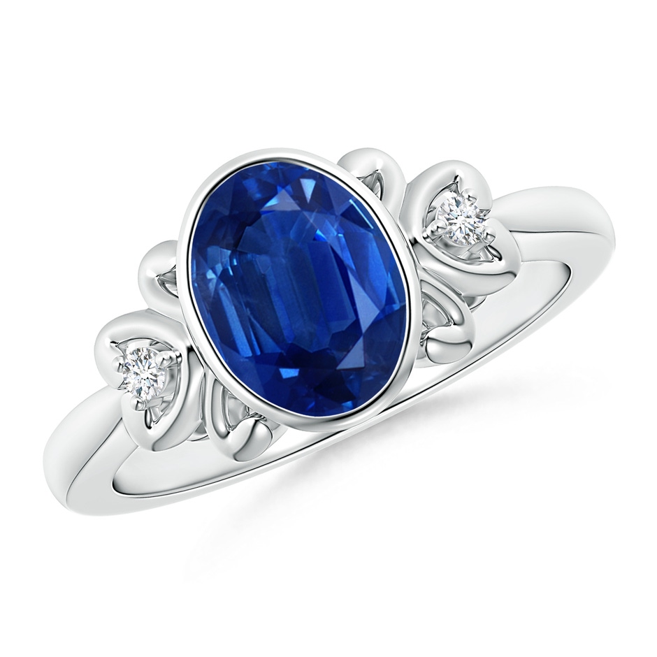 8x6mm AAA Vintage Inspired Bezel-Set Sapphire Ring with Diamonds in White Gold 