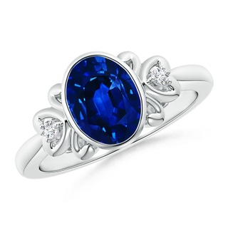 8x6mm AAAA Vintage Inspired Bezel-Set Sapphire Ring with Diamonds in White Gold