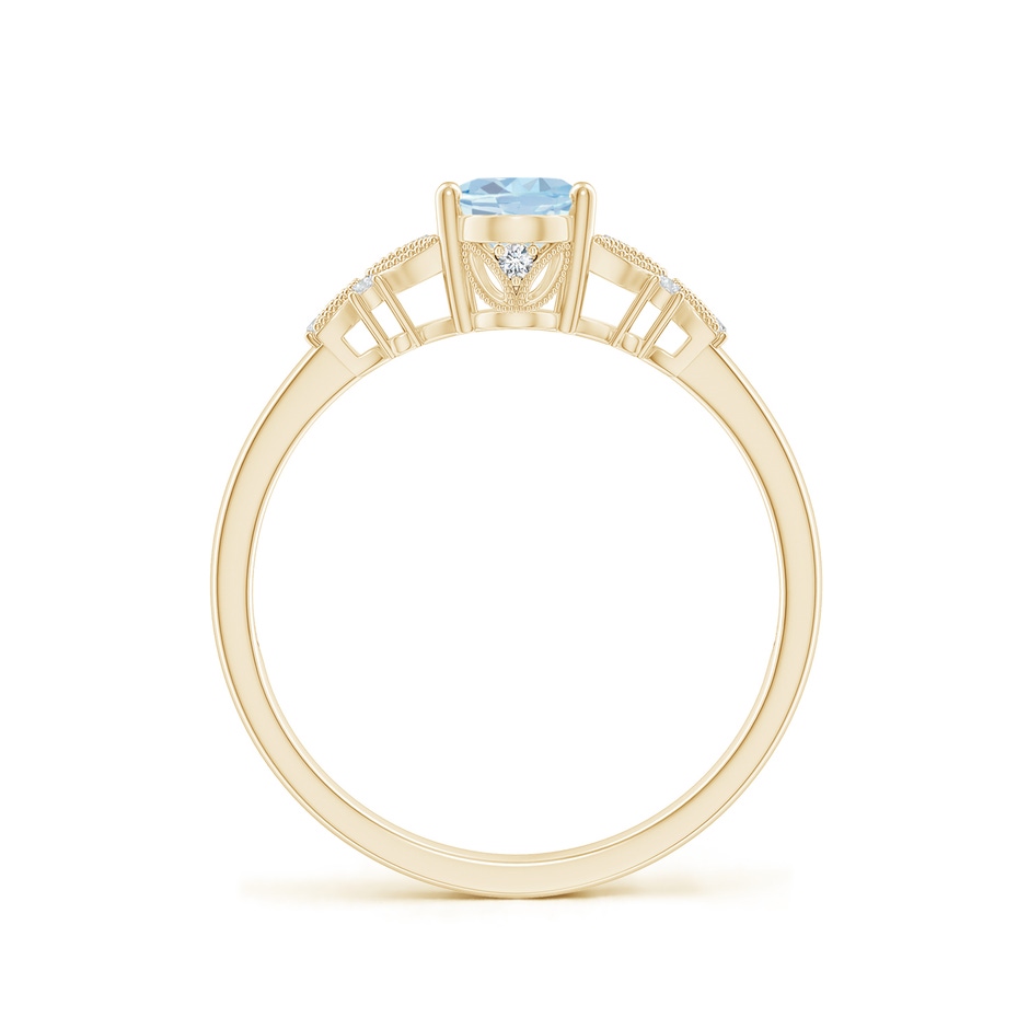7x5mm A Vintage Style Oval Aquamarine Ring with Diamonds in Yellow Gold Side-1