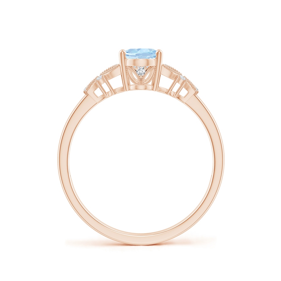 7x5mm AA Vintage Style Oval Aquamarine Ring with Diamonds in Rose Gold side-1