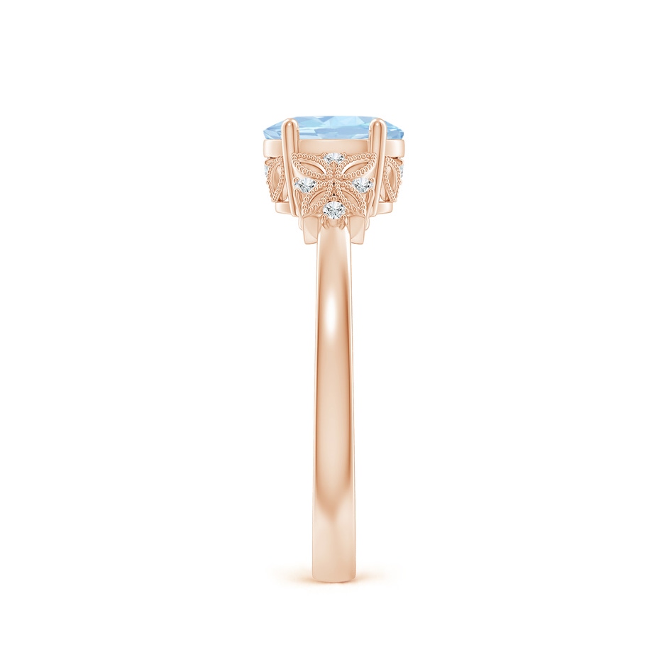7x5mm AA Vintage Style Oval Aquamarine Ring with Diamonds in Rose Gold side-2