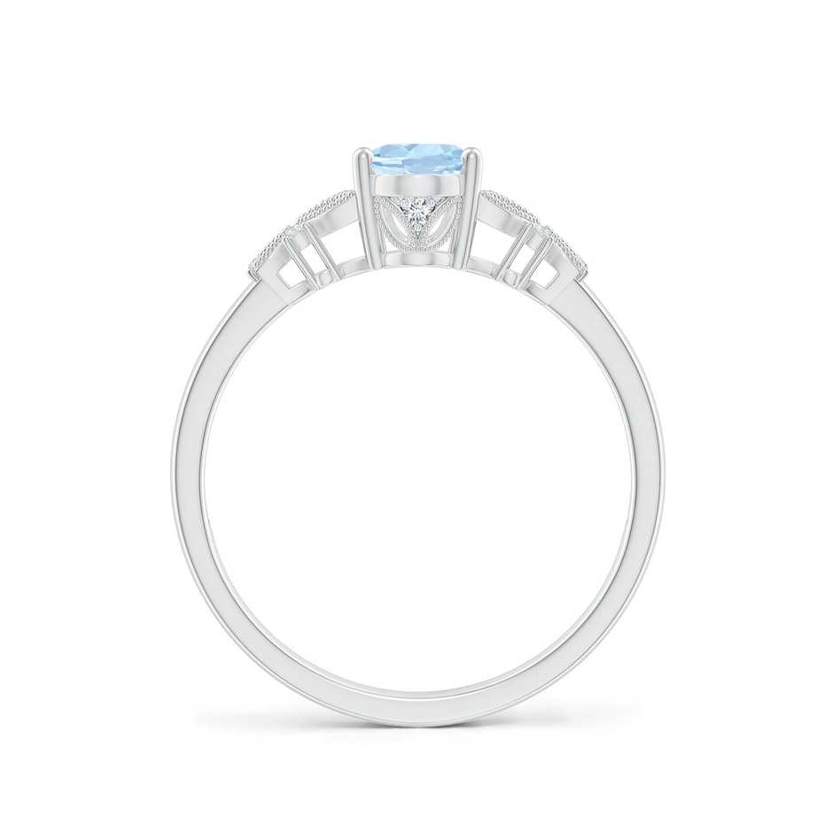 7x5mm AA Vintage Style Oval Aquamarine Ring with Diamonds in White Gold Side-1