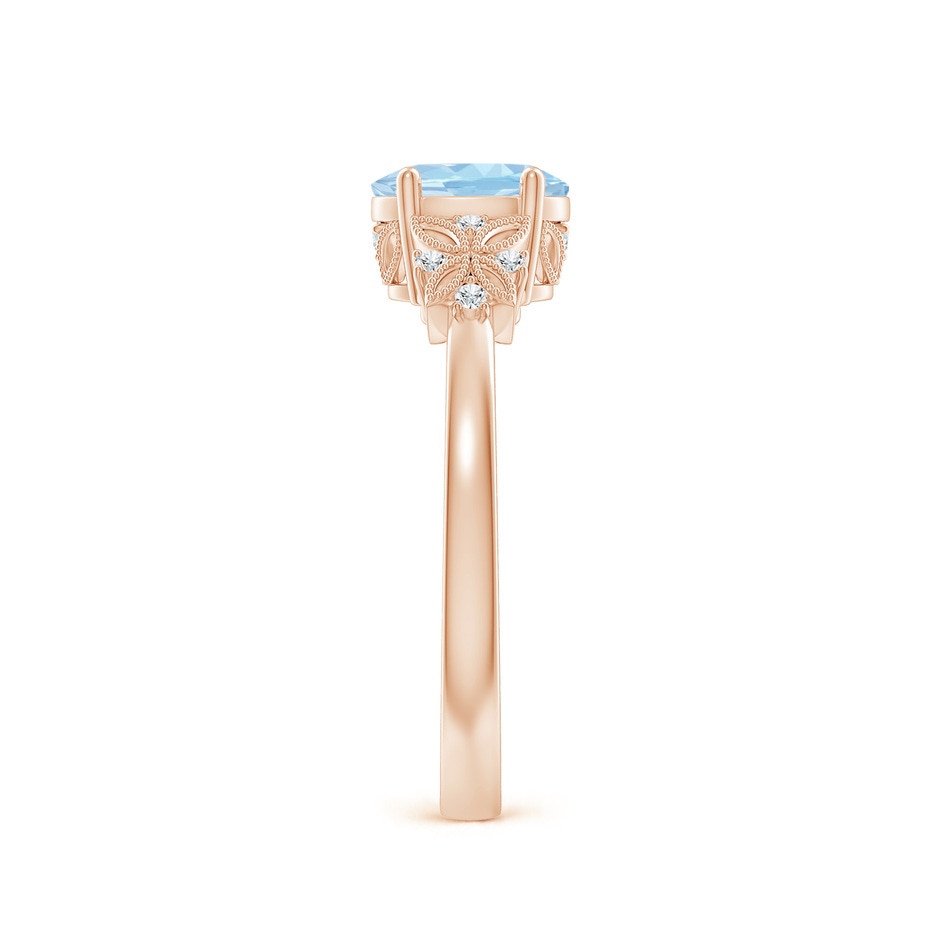 7x5mm AAA Vintage Style Oval Aquamarine Ring with Diamonds in Rose Gold side-2