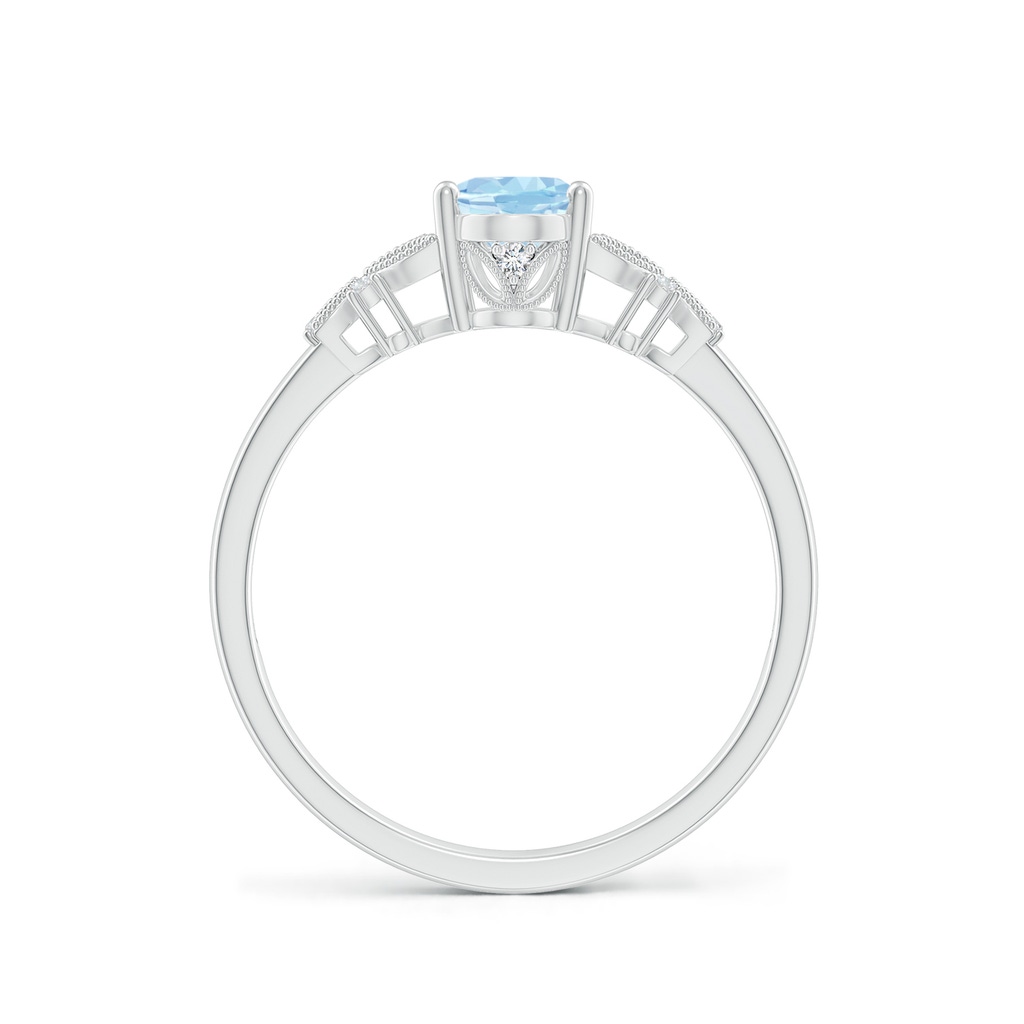 7x5mm AAA Vintage Style Oval Aquamarine Ring with Diamonds in White Gold - Side_1