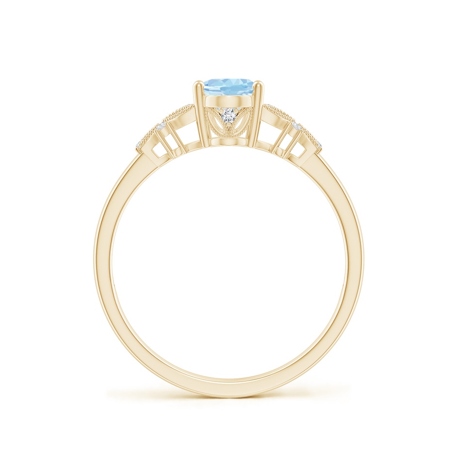 7x5mm AAA Vintage Style Oval Aquamarine Ring with Diamonds in Yellow Gold side-1