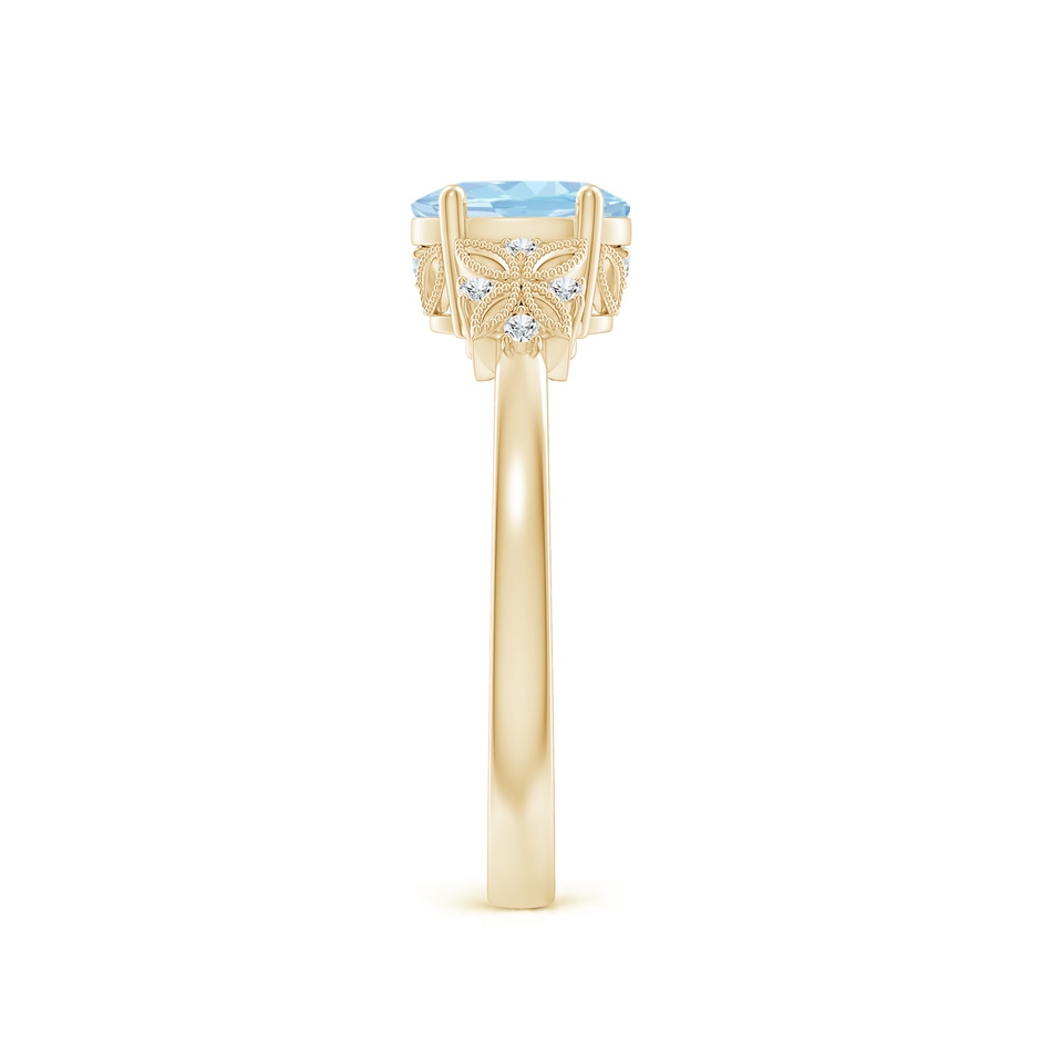 7x5mm AAA Vintage Style Oval Aquamarine Ring with Diamonds in Yellow Gold side-2