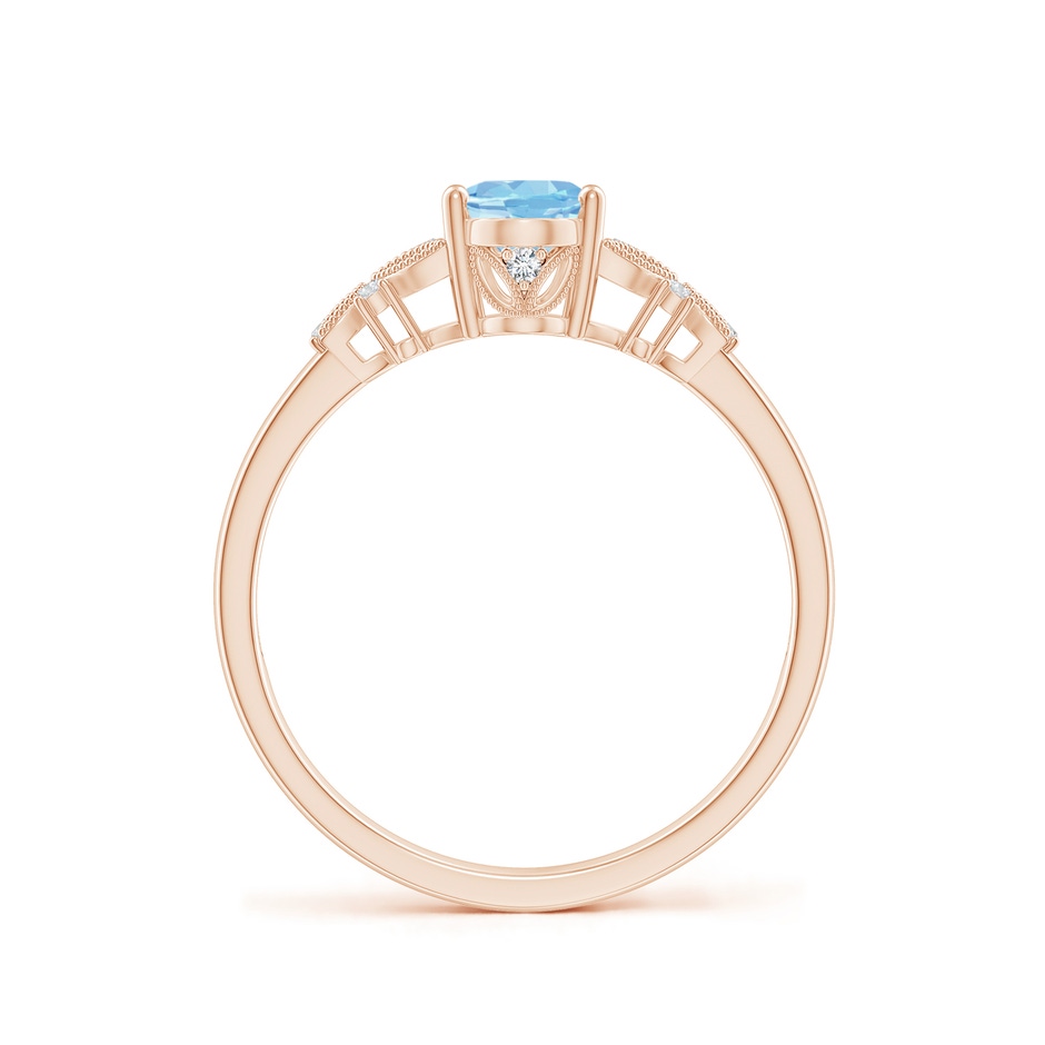 7x5mm AAAA Vintage Style Oval Aquamarine Ring with Diamonds in Rose Gold Side-1