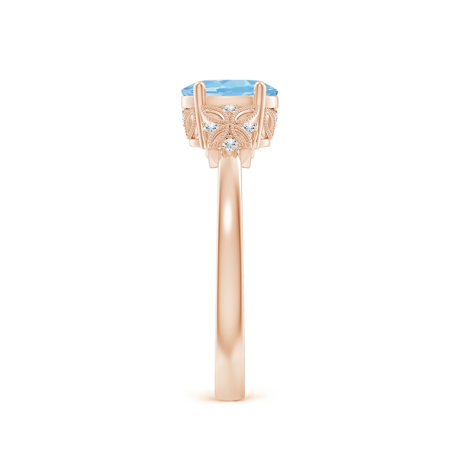 7x5mm AAAA Vintage Style Oval Aquamarine Ring with Diamonds in Rose Gold Side-2