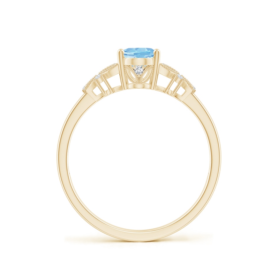 7x5mm AAAA Vintage Style Oval Aquamarine Ring with Diamonds in Yellow Gold side-1