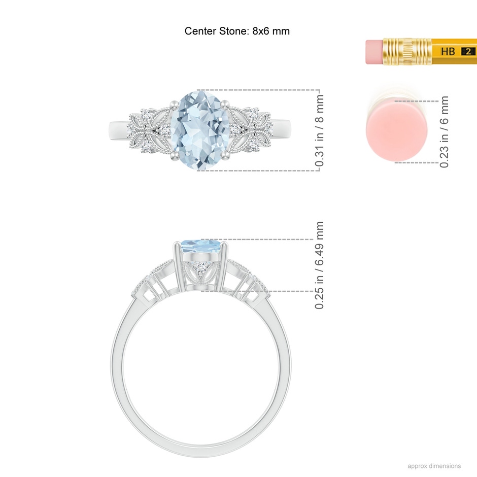 8x6mm A Vintage Style Oval Aquamarine Ring with Diamonds in P950 Platinum Ruler