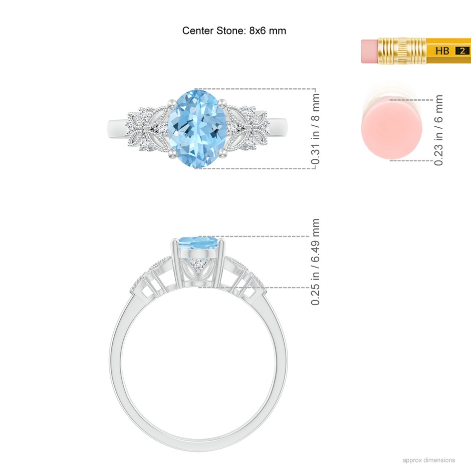 8x6mm AAAA Vintage Style Oval Aquamarine Ring with Diamonds in P950 Platinum ruler