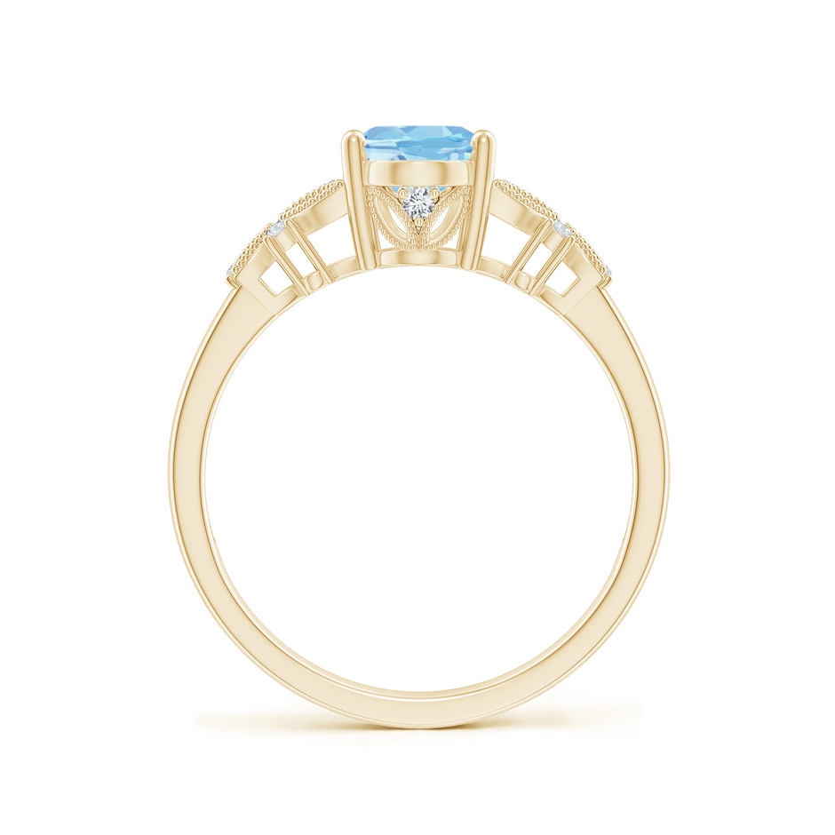 8x6mm AAAA Vintage Style Oval Aquamarine Ring with Diamonds in Yellow Gold side-1