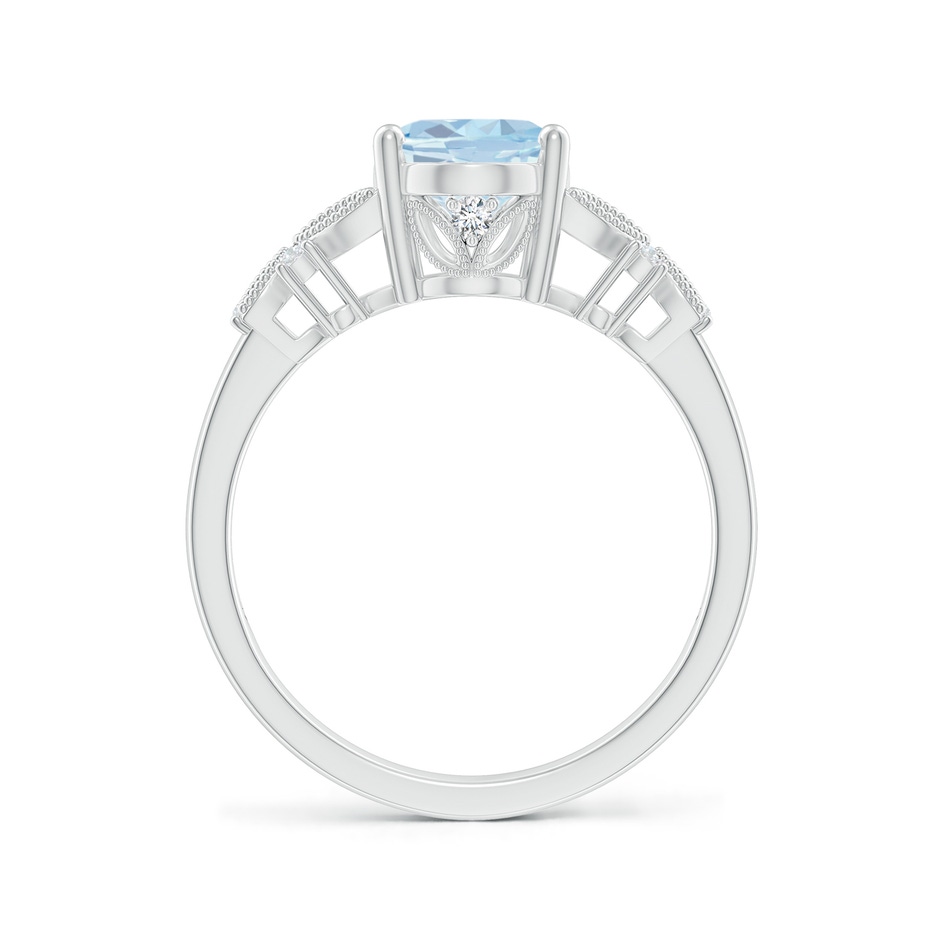 9x7mm A Vintage Style Oval Aquamarine Ring with Diamonds in White Gold Side-1