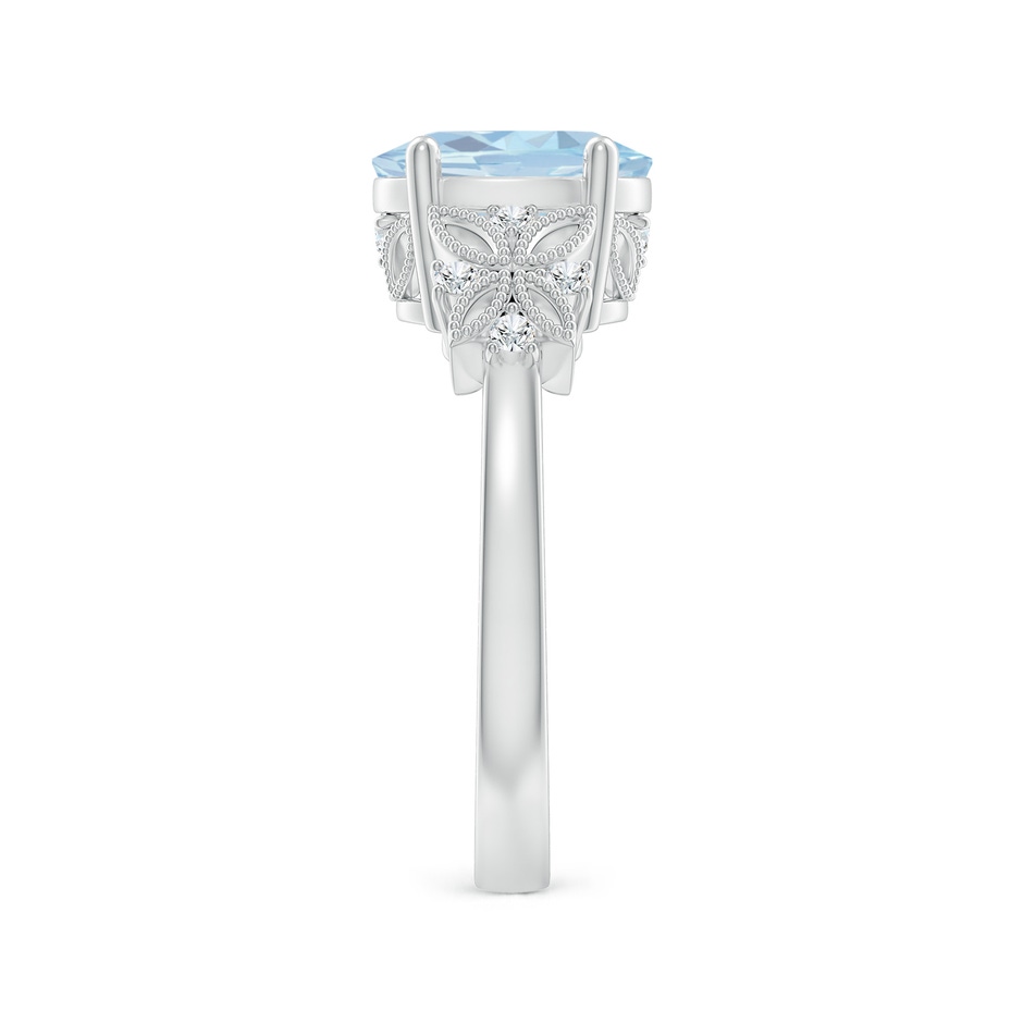 9x7mm A Vintage Style Oval Aquamarine Ring with Diamonds in White Gold Side-2