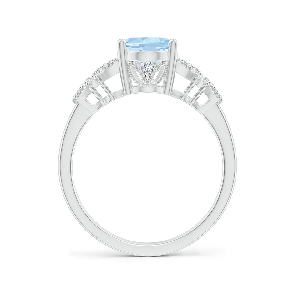 9x7mm AA Vintage Style Oval Aquamarine Ring with Diamonds in White Gold side-1