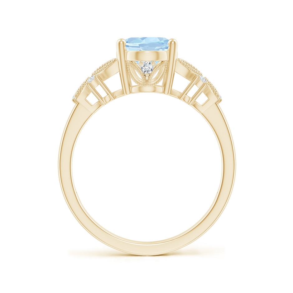 9x7mm AA Vintage Style Oval Aquamarine Ring with Diamonds in Yellow Gold side-1
