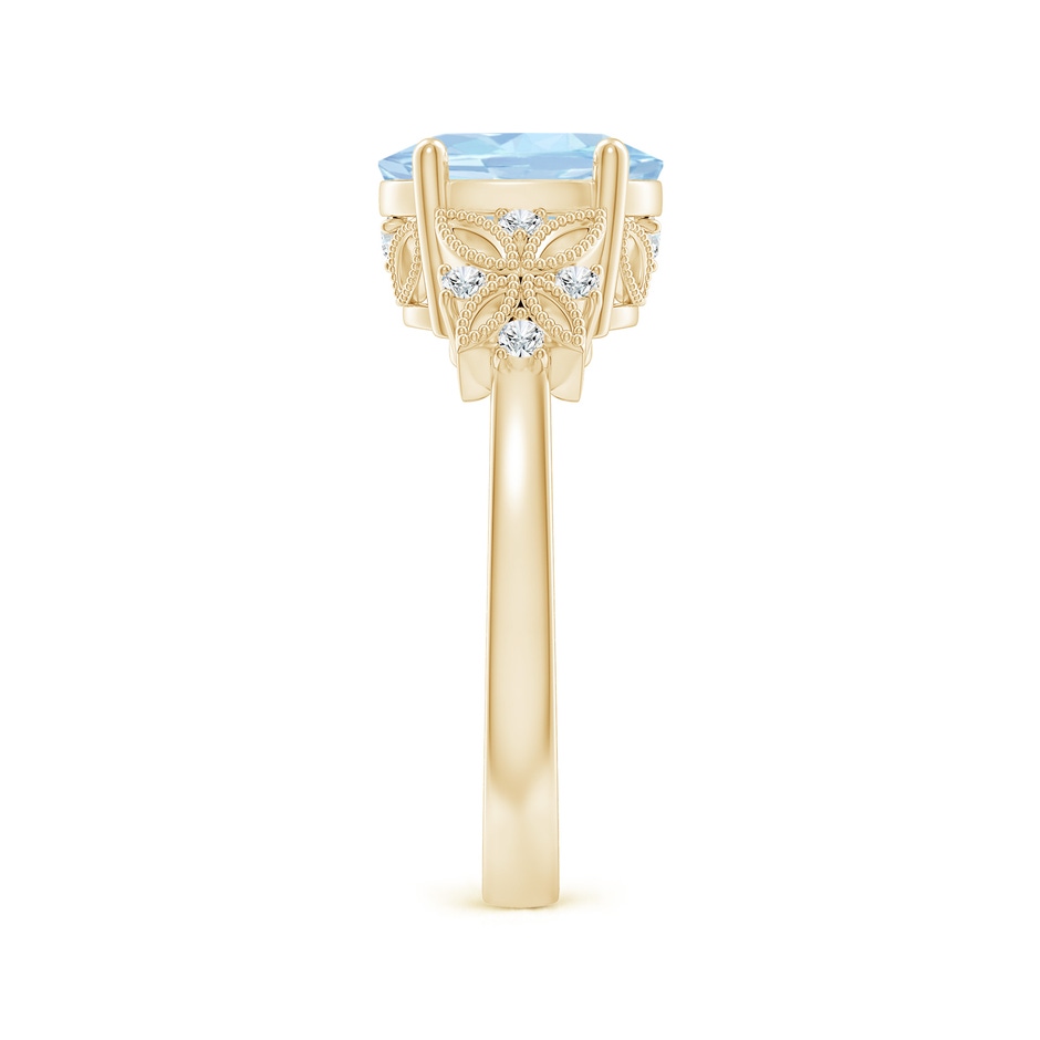 9x7mm AA Vintage Style Oval Aquamarine Ring with Diamonds in Yellow Gold side-2