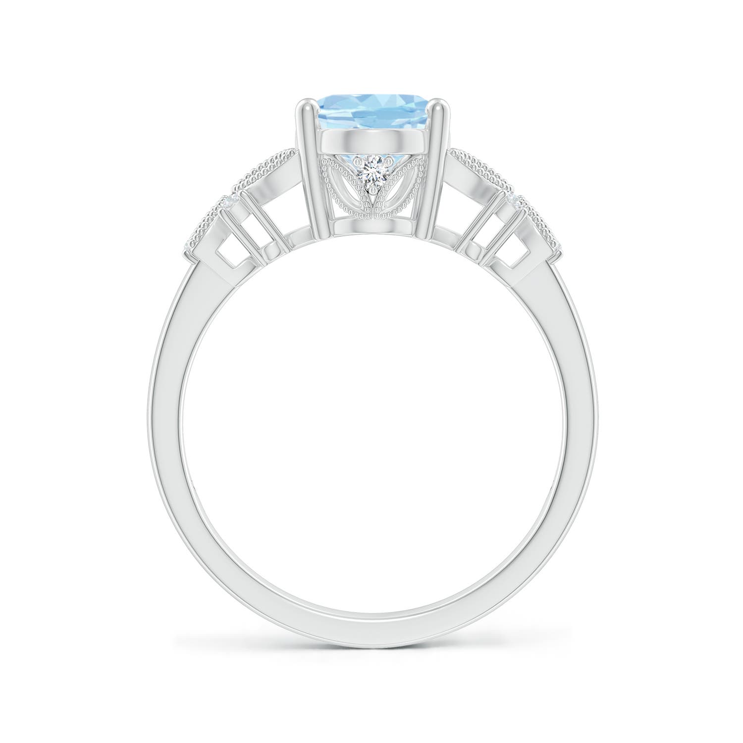9x7mm AAA Vintage Style Oval Aquamarine Ring with Diamonds in P950 Platinum