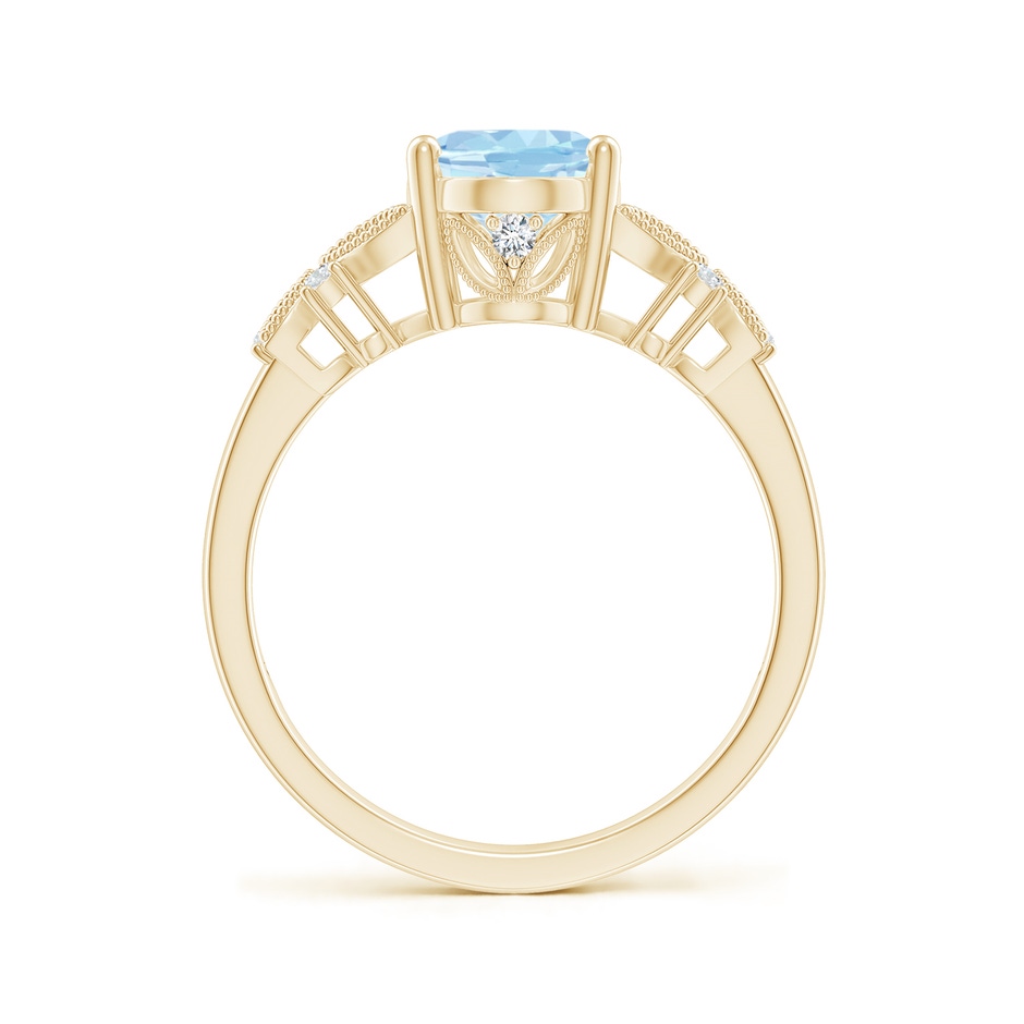 9x7mm AAA Vintage Style Oval Aquamarine Ring with Diamonds in Yellow Gold side-1