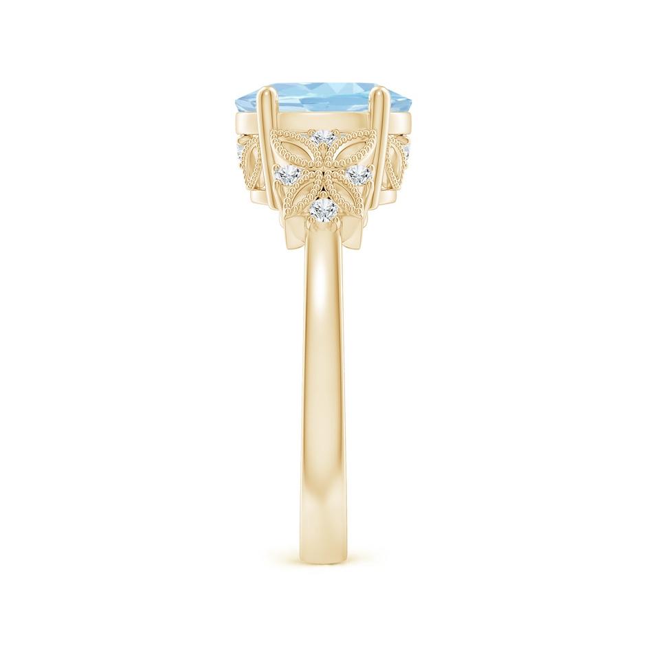 9x7mm AAA Vintage Style Oval Aquamarine Ring with Diamonds in Yellow Gold side-2