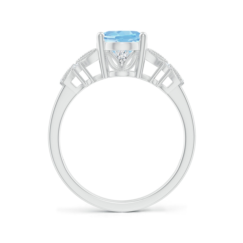 9x7mm AAAA Vintage Style Oval Aquamarine Ring with Diamonds in White Gold Side-1