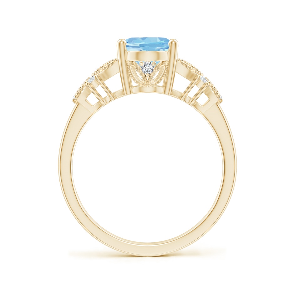 9x7mm AAAA Vintage Style Oval Aquamarine Ring with Diamonds in Yellow Gold side-1