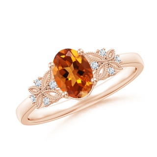 7x5mm AAAA Vintage Style Oval Citrine Ring with Diamonds in Rose Gold