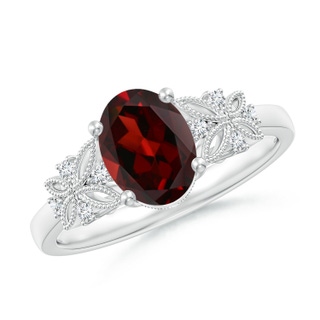 8x6mm AAA Vintage Style Oval Garnet Ring with Diamonds in White Gold