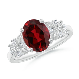 9x7mm AAAA Vintage Style Oval Garnet Ring with Diamonds in P950 Platinum