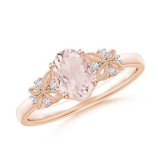 7x5mm A Vintage Style Oval Morganite Ring with Diamonds in Rose Gold