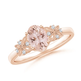 7x5mm AAA Vintage Style Oval Morganite Ring with Diamonds in Rose Gold