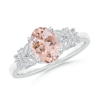 8x6mm AAAA Vintage Style Oval Morganite Ring with Diamonds in P950 Platinum