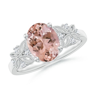 9x7mm AAAA Vintage Style Oval Morganite Ring with Diamonds in P950 Platinum