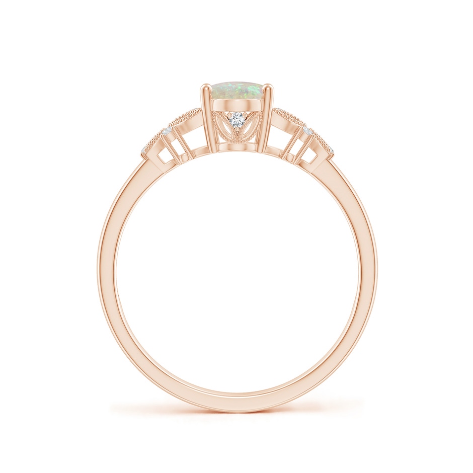 7x5mm AAA Vintage Style Oval Opal Ring with Diamonds in Rose Gold side-1