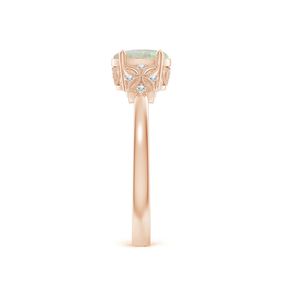 7x5mm AAA Vintage Style Oval Opal Ring with Diamonds in Rose Gold side-2