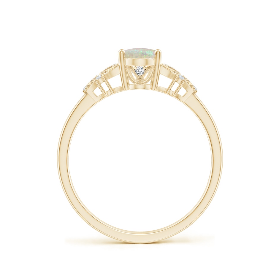7x5mm AAA Vintage Style Oval Opal Ring with Diamonds in Yellow Gold side-1