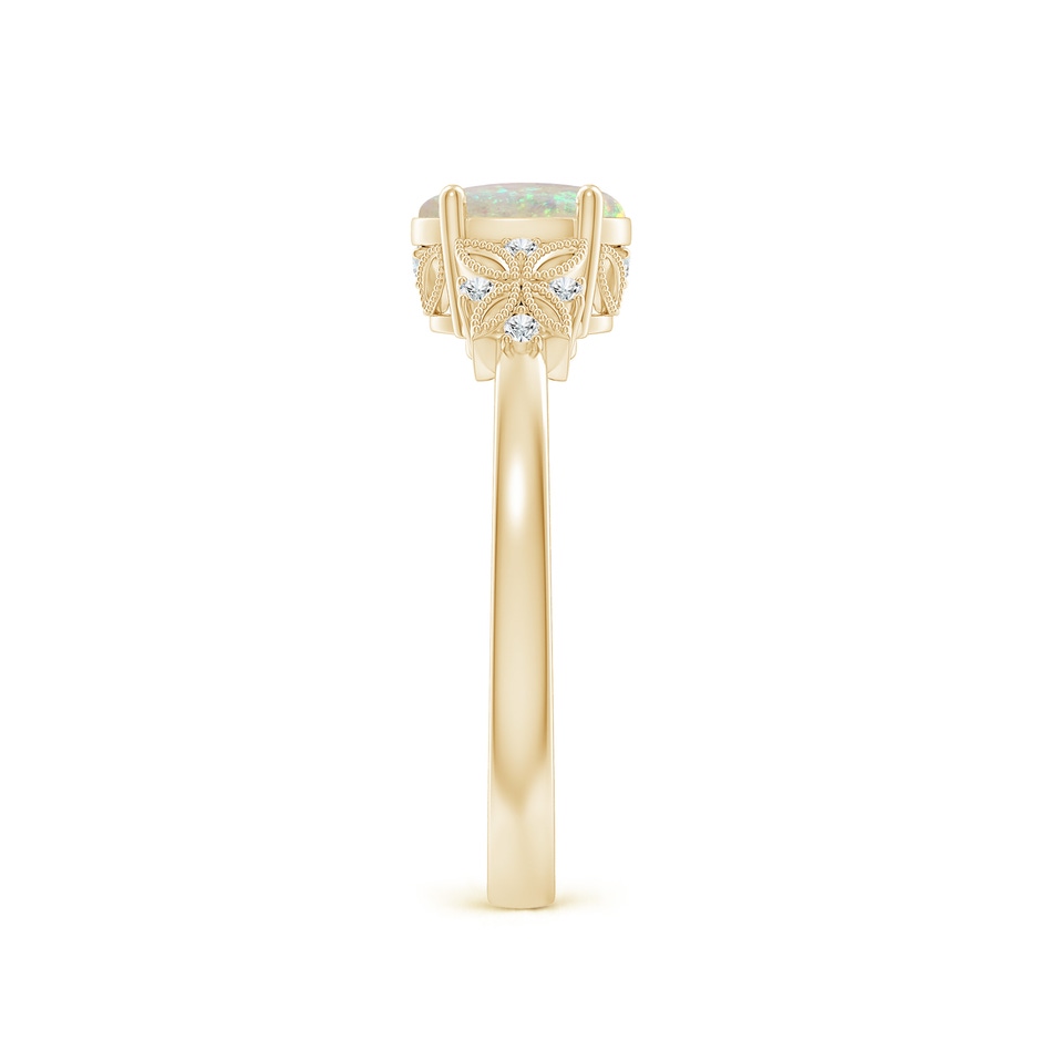7x5mm AAA Vintage Style Oval Opal Ring with Diamonds in Yellow Gold side-2