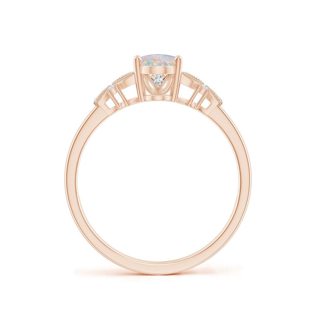 7x5mm AAAA Vintage Style Oval Opal Ring with Diamonds in Rose Gold Side-1