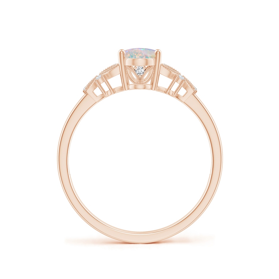 7x5mm AAAA Vintage Style Oval Opal Ring with Diamonds in Rose Gold side-1