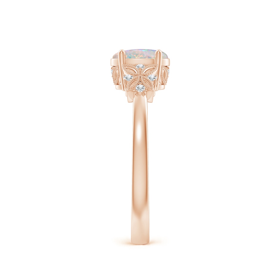 7x5mm AAAA Vintage Style Oval Opal Ring with Diamonds in Rose Gold side-2