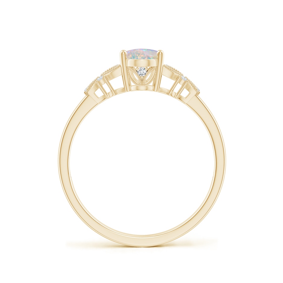 7x5mm AAAA Vintage Style Oval Opal Ring with Diamonds in Yellow Gold side-1