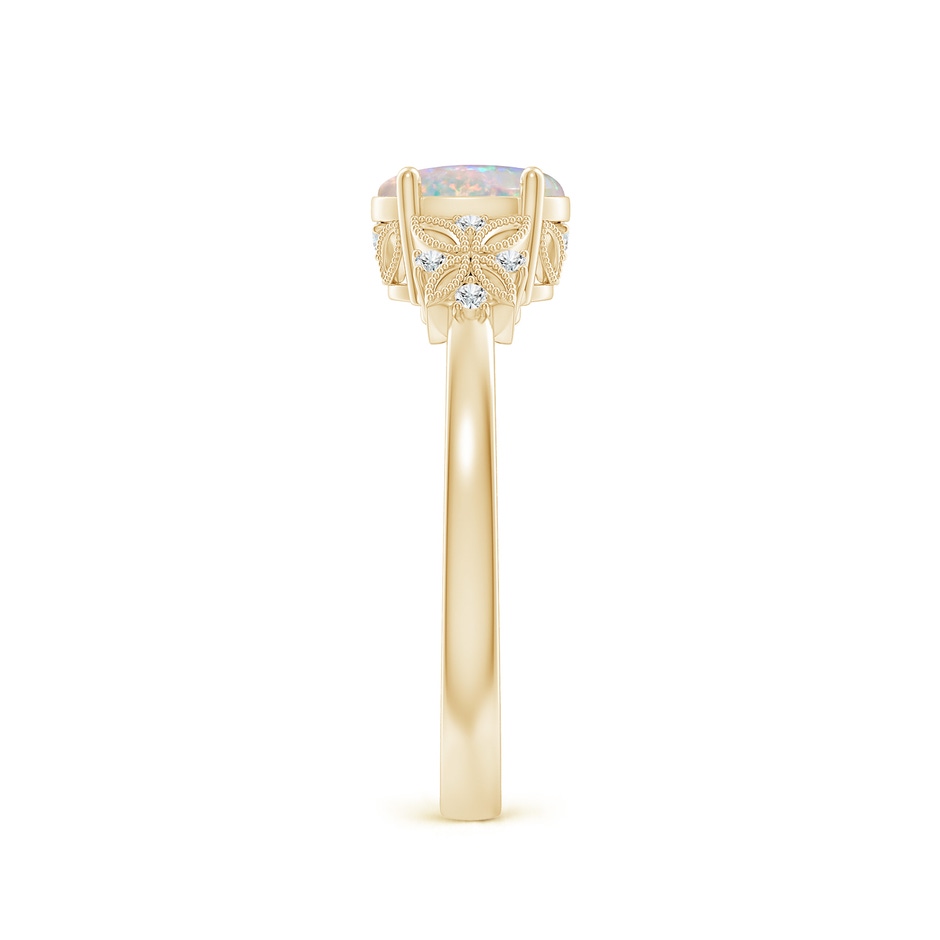 7x5mm AAAA Vintage Style Oval Opal Ring with Diamonds in Yellow Gold side-2