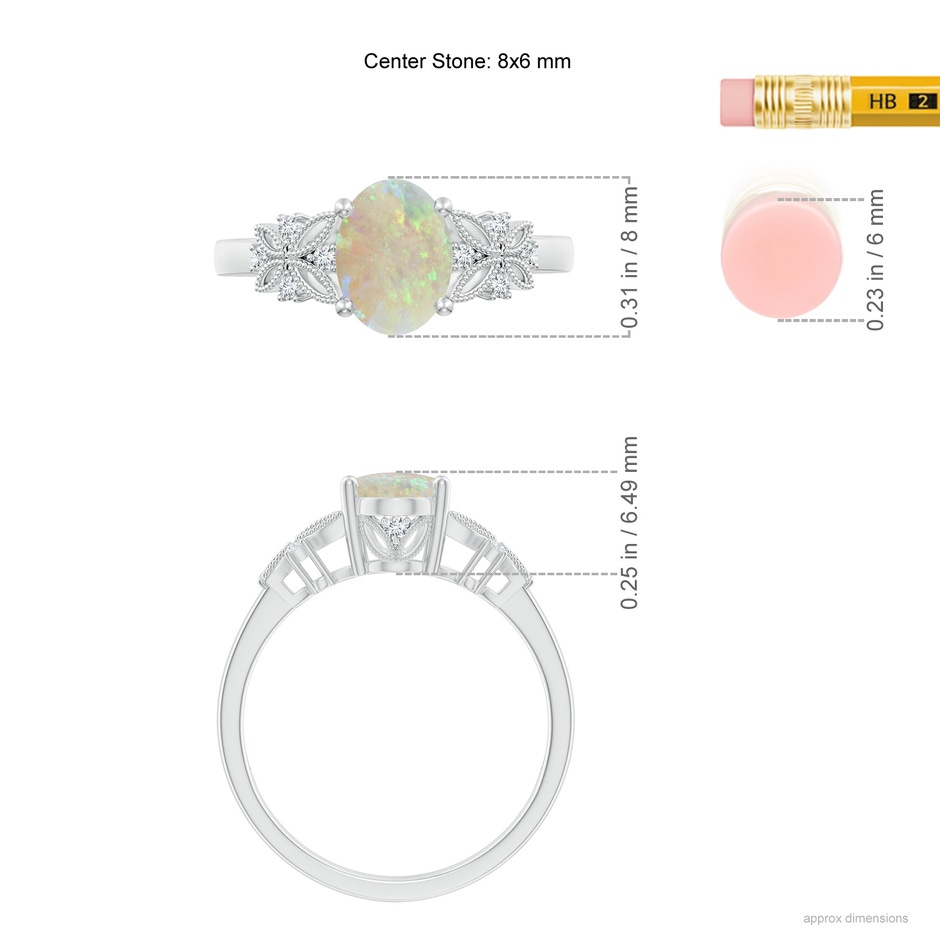 8x6mm AAA Vintage Style Oval Opal Ring with Diamonds in P950 Platinum ruler