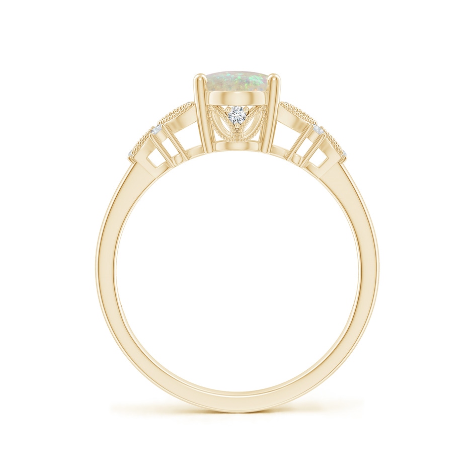 8x6mm AAA Vintage Style Oval Opal Ring with Diamonds in Yellow Gold side-1