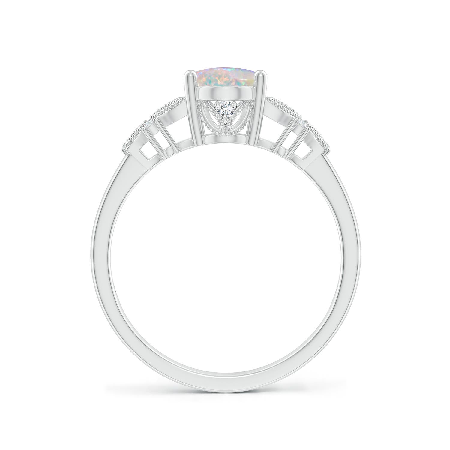 8x6mm AAAA Vintage Style Oval Opal Ring with Diamonds in P950 Platinum