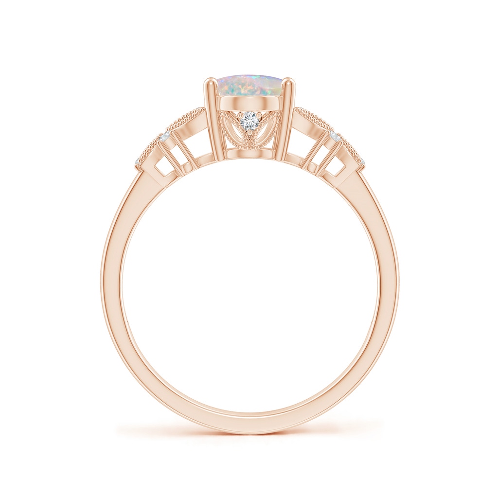 8x6mm AAAA Vintage Style Oval Opal Ring with Diamonds in Rose Gold Side-1