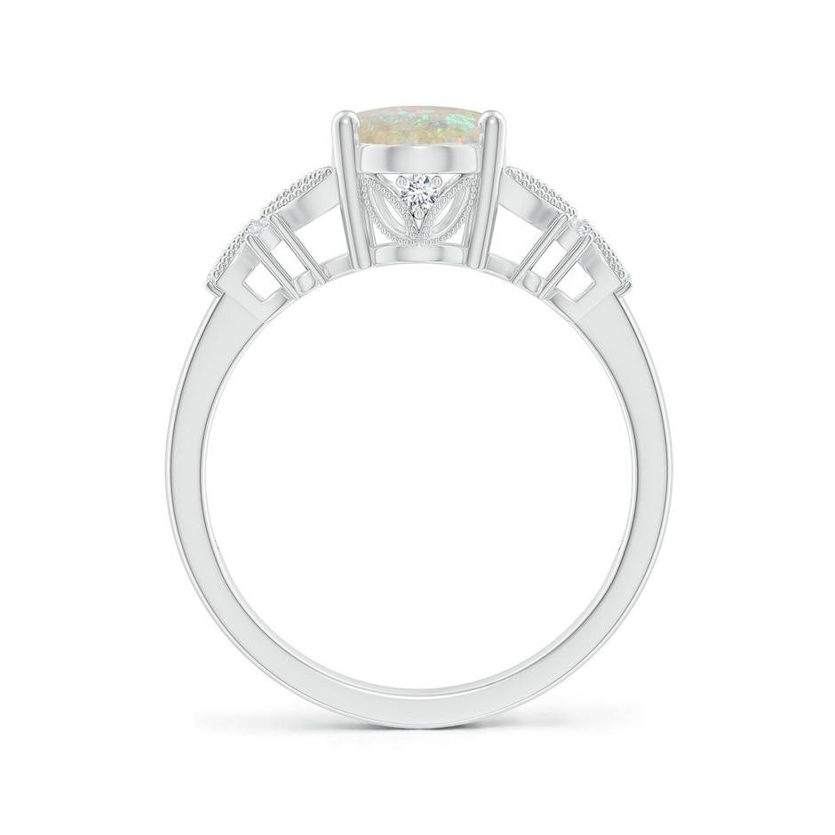9x7mm AAA Vintage Style Oval Opal Ring with Diamonds in White Gold side-1