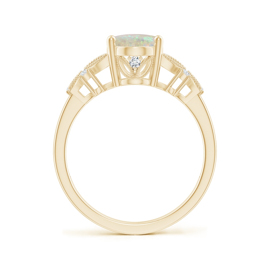9x7mm AAA Vintage Style Oval Opal Ring with Diamonds in Yellow Gold side-1